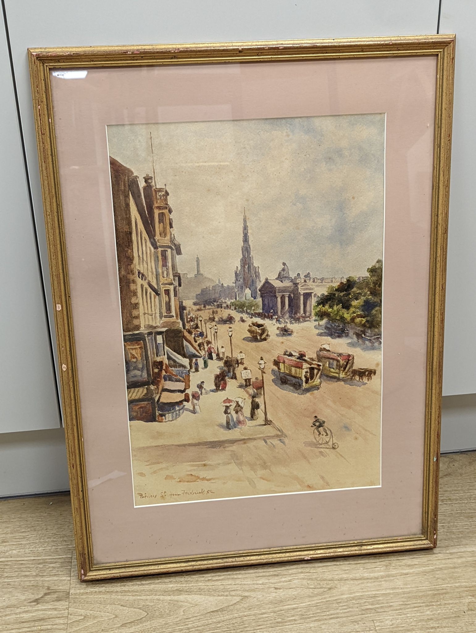 watercolour, Princes Street from Frederick Street, Edinburgh, 50 x 34cm